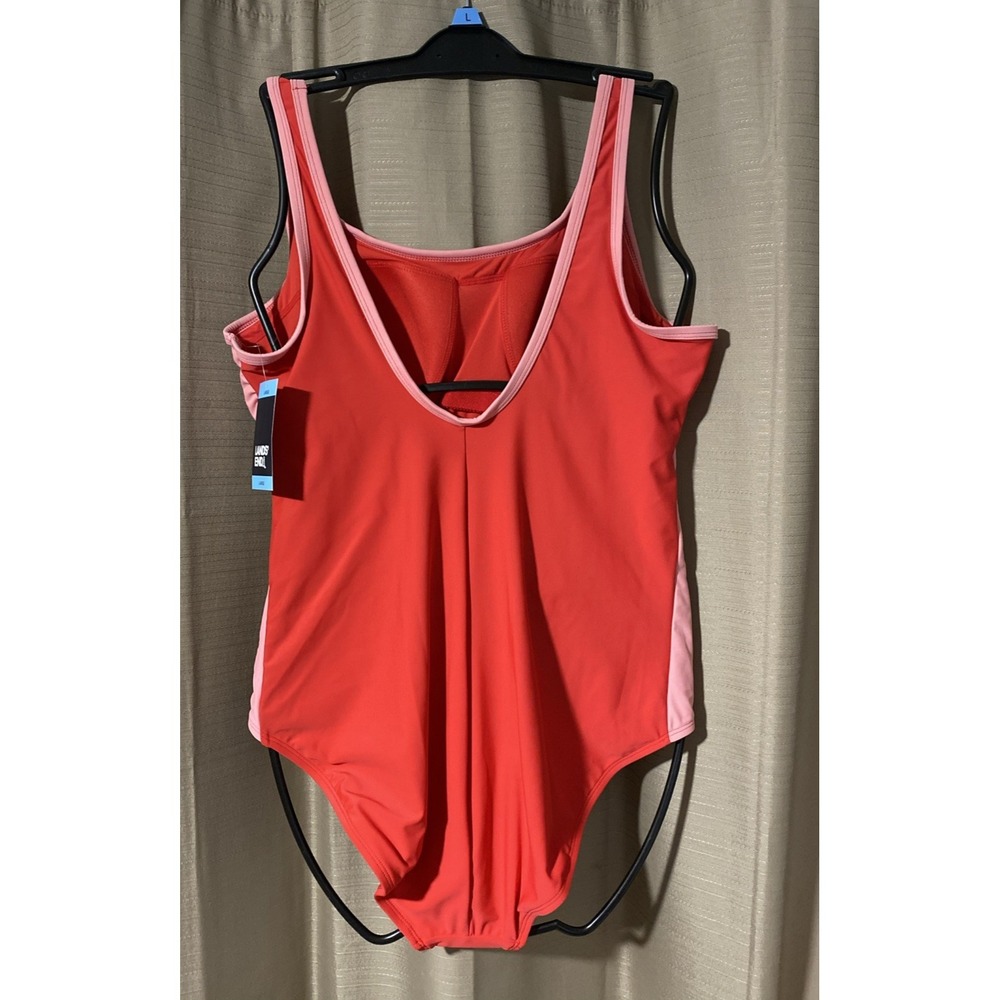 Lands' End Womens Red Pink Colorblock One Piece Swimsuit Scoop Neck Large 14-16 - Picture 3 of 6